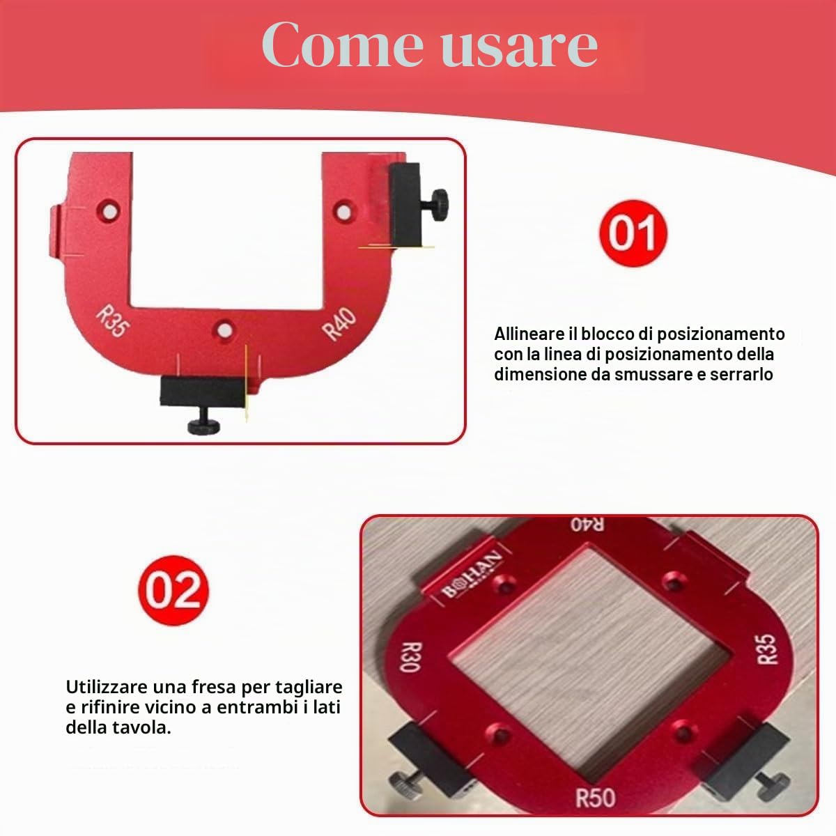 2 pezzi di Maschera per Fresatrice per Raggi, Maschere per Fresatrice per Legno, per Lavorazione del Legno R10 R15 R20 R25 R30 R35 R40 R50 Modelli di Fresatura a Raggi