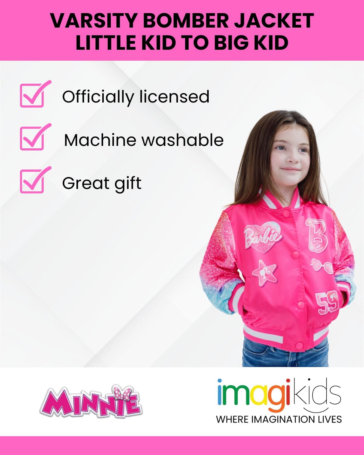 Barbie Girls Varsity Bomber Jacket Little Kid to Big Kid Sizes (4-14-16) - Image 2