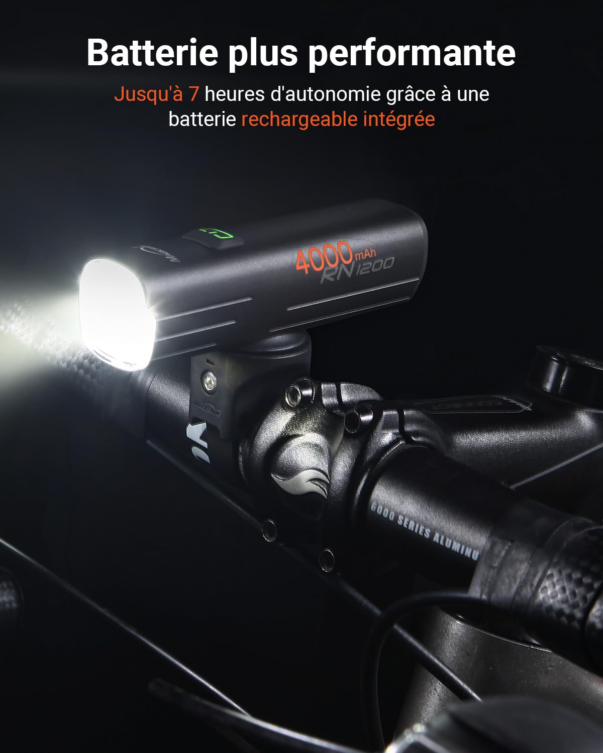 Magicshine RN 1200 - Phare avant de vélo - 1200 lumens - Puissant LED de type C - Rechargeable - Étanchéité IPX 7 - 7 modes d'éclairage - Compatible avec tous les vélos