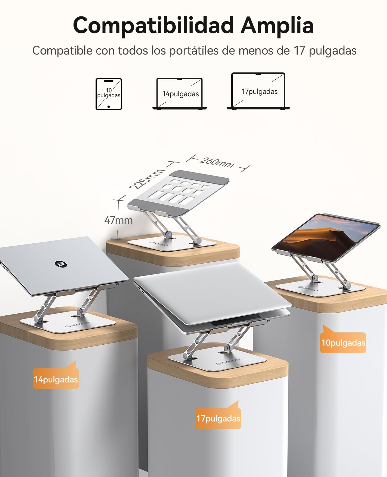 ORICO Soporte Portátil Ajustable Plegable, Laptop Stand de Aluminio Ergonómico y Ventilado, Elevador Portatil Escritorio Compatible con MacBook Air, Pro y Portátiles de 10-17" – ST11, Plata