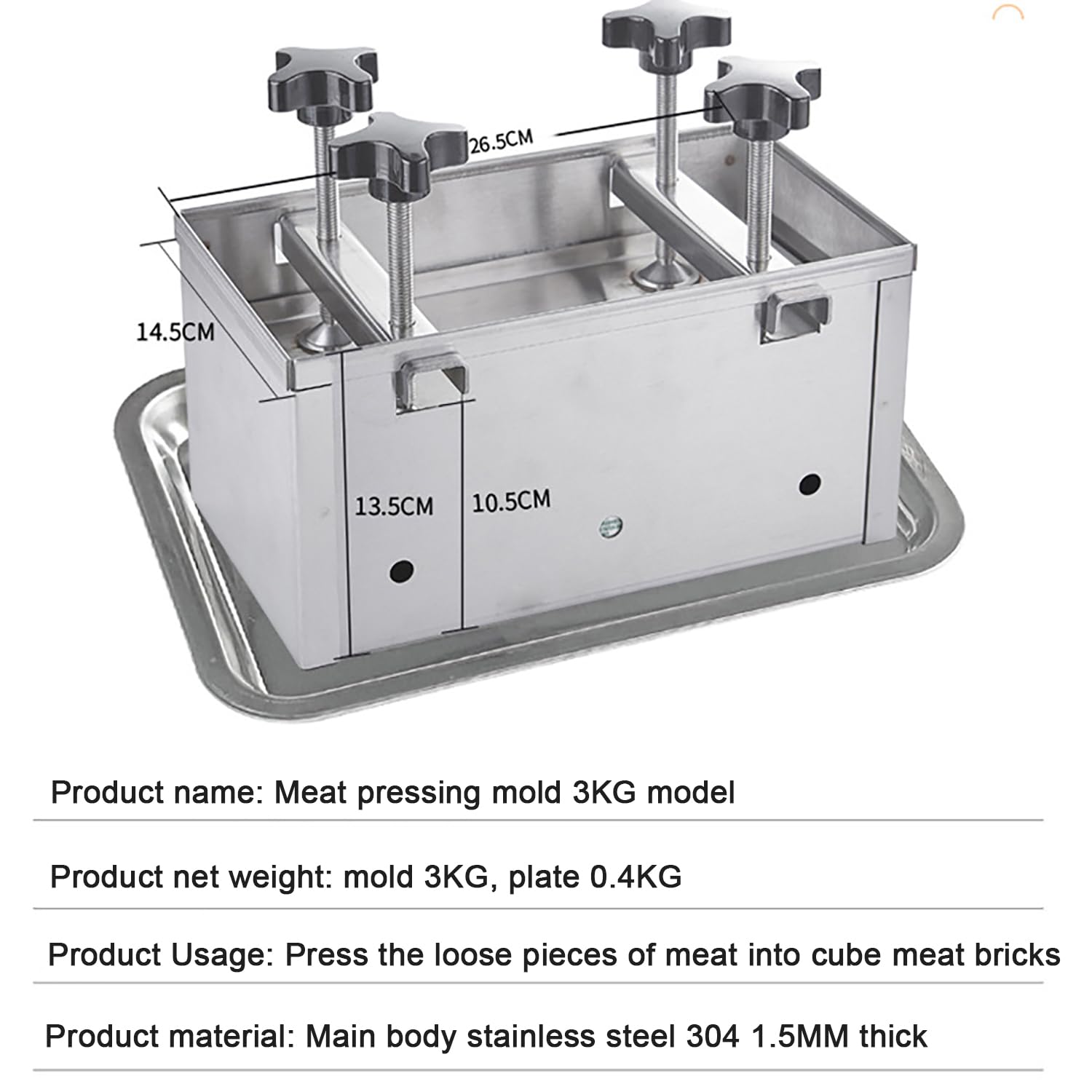 Stampo per carne in acciaio inox, con dispositivo di pressurizzazione a doppia vite, piastra di base rimovibile, per hamburger, slider, barbecue, grigliate, manzo