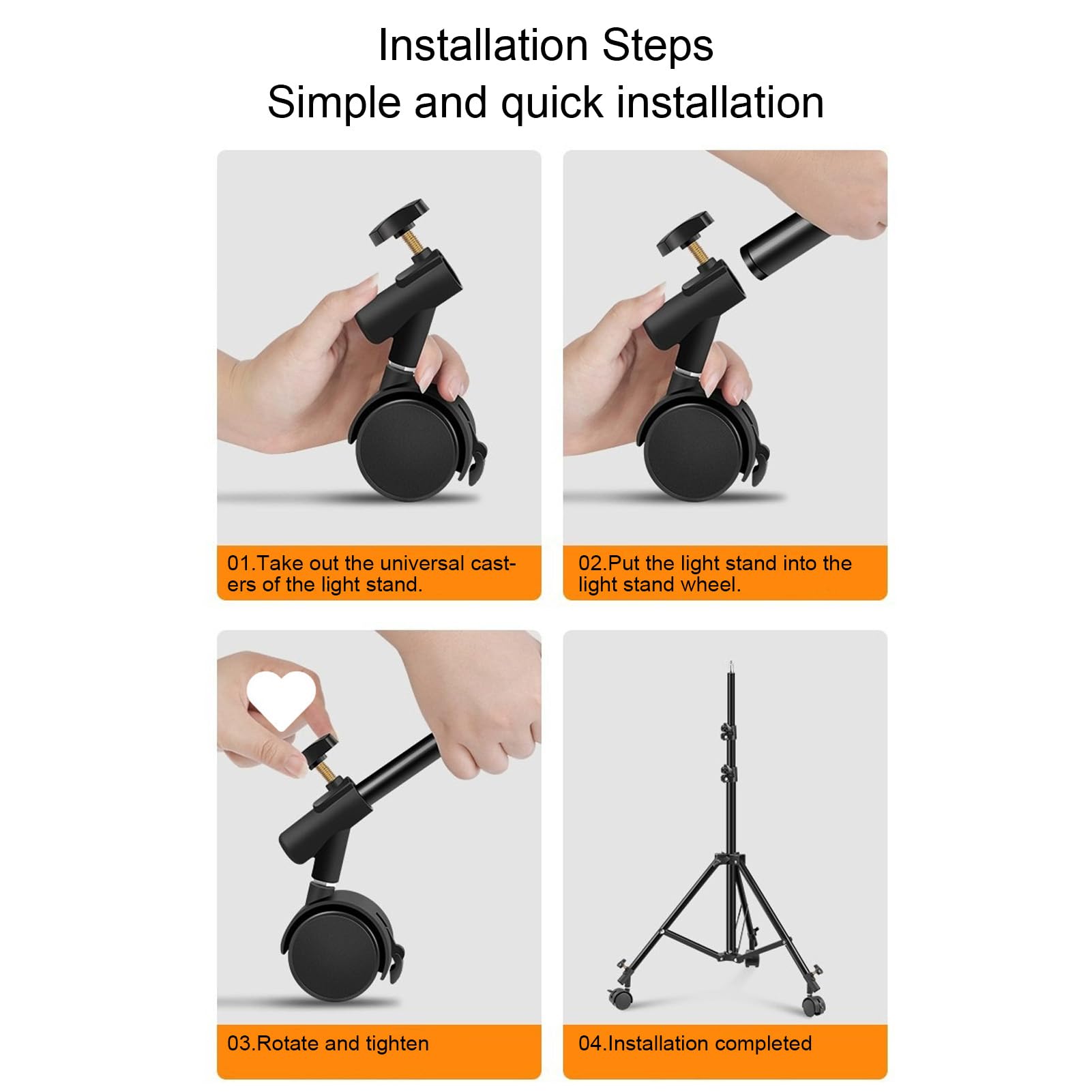 3 Packs Professional Swivel Caster Wheels Set, 360° Rotating Smooth & Quiet 16MM Light Stand Rolling Wheels Photography C Stand for Studio Video Live Streaming