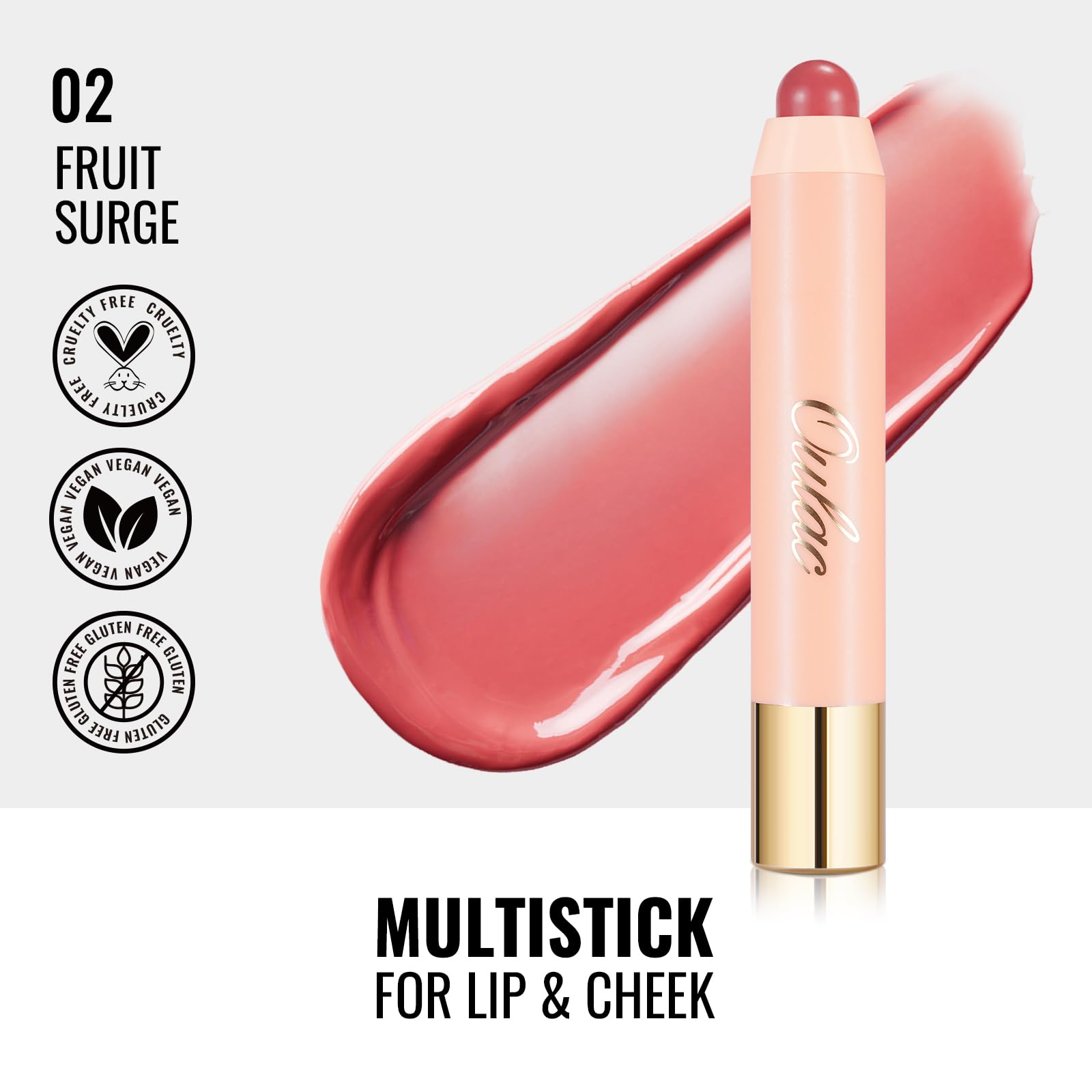 Oulac Pink Lipstick - Lipstain and Blush Duo, Tinted Lip Balm, Moisturising and Nourishing, Glossy Finish, Vegan, Fruit Surge(02) - Image 3