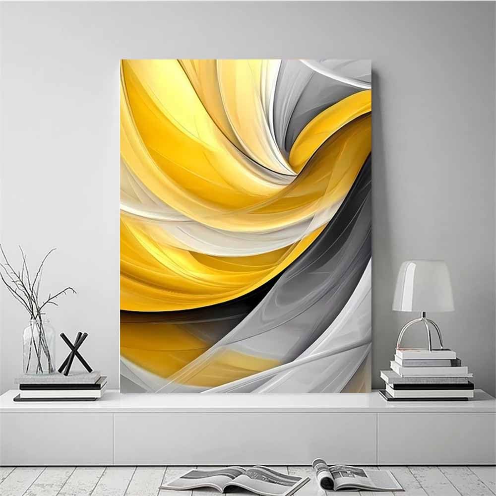 QUSAAOU Modern Wandbild Grau Gold Fließende Abstrakte Linien Kunstdruck Auf Leinwand Bild Schlafzimmer üBer Bett Room Decor Geschenke Moderne Kunst-Abstrakt(Gold)-70x100cm Gerahmt