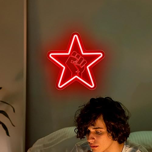 Miniatura 7 de Letrero de neón Tage Against the Machine, letrero de luz de neón regulable con puño de estrella, letreros de neón LED para cueva de hombre, letrero