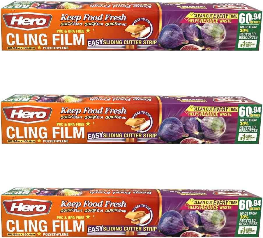Hero Clingfilm 60M with Easy Sliding Cutter Catering Cling Film 30cm