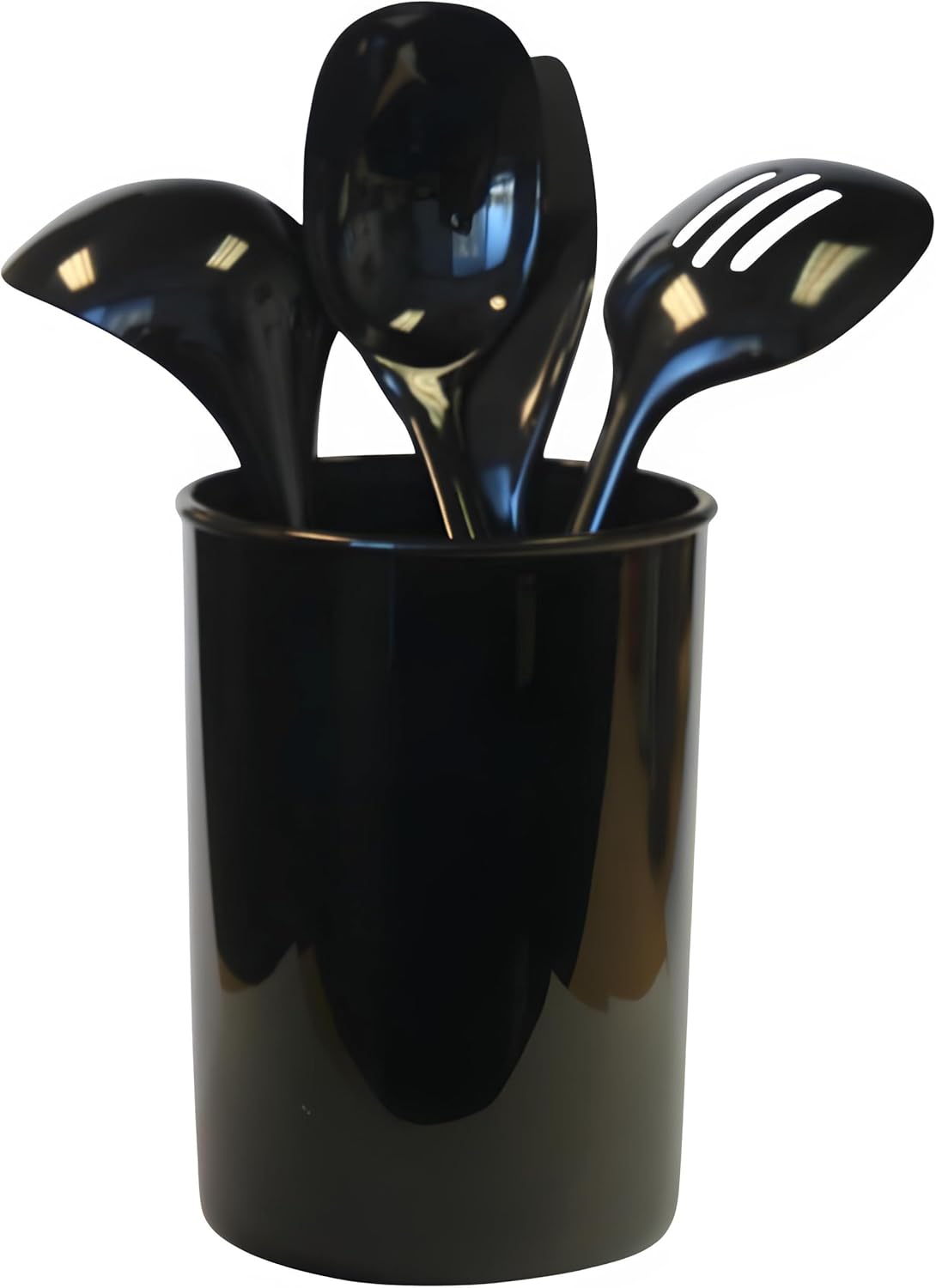 5 Piece Kitchen Utensil Holder for kitchen counter, Utensils crock with Heat Resistant Spoon, Slotted Spoon, Ladle, Spatula BPA Free, by Reston Lloyd, Black