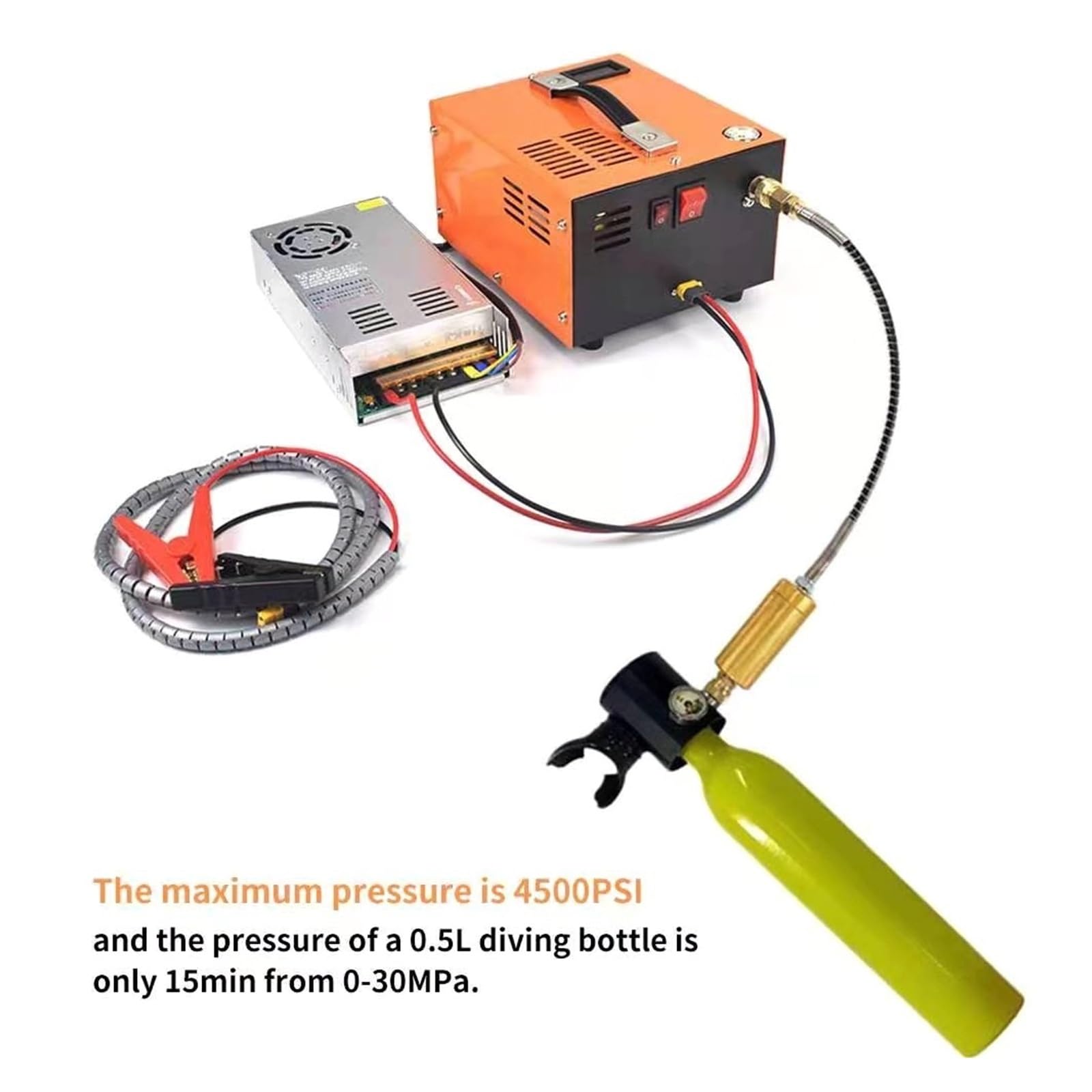 Compresor de Aire Mini Bomba de compresor de Aire for automóvil, inflador de Alta presión for Caza y Coche, 12V, 4500psi, 400bar, 40mpa, PCP