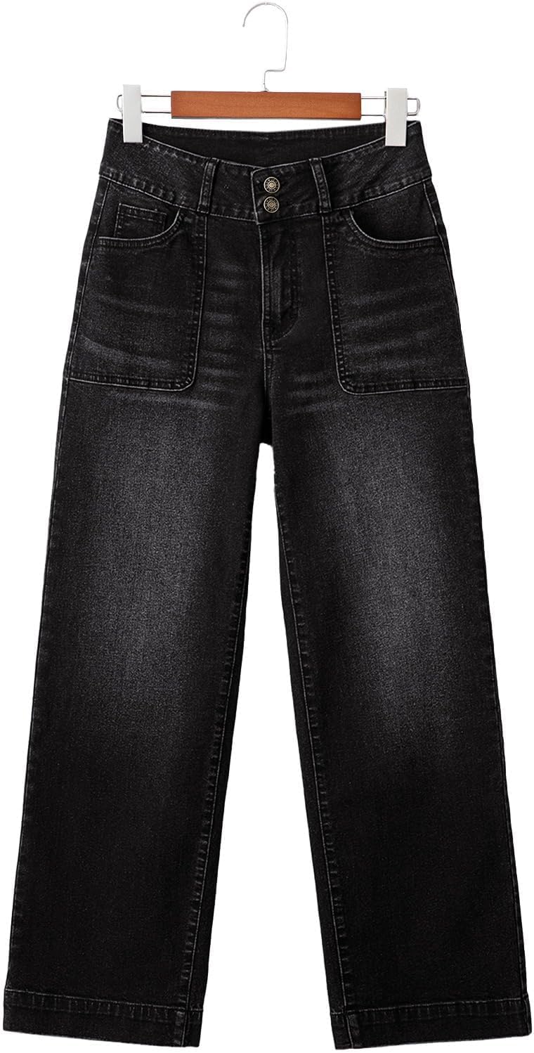 Sidefeel Women's Wide Leg Jeans High Waisted Stretchy Tummy Control Straight Leg Denim Pants - Image 8