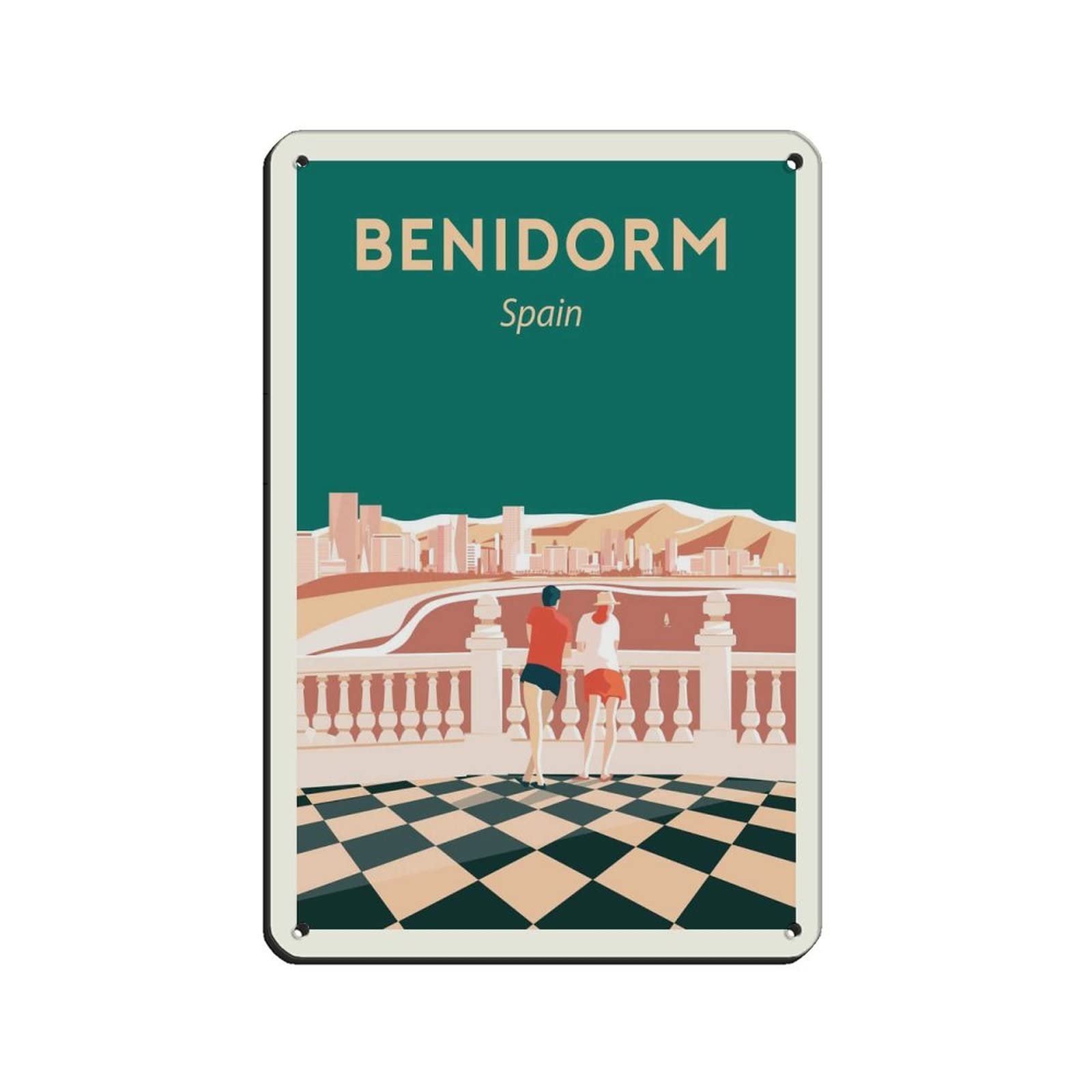 Benidorm Spain Vintage Travel Poster Tin Sign Vintage Metal Pub Club Cafe Bar Home Wall Art Decoration Poster Retro 15x30cm