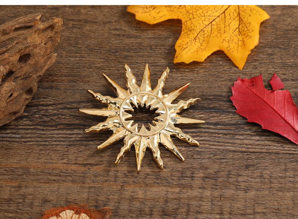 Image of Gold-Tone Sun Brooch Pin Vintage Round Sun flower Broach for Shirt Decorations Wedding Bouquets Jewelry