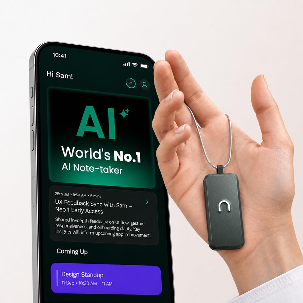neosapien Neo 1 Wearable AI Personal Assistant - Real-World AI Meeting Notetaker for Offline & in-Person Conversations - Smart Conversation Memory Pendant for Founders & Professionals (Gunmetal)-picture-24