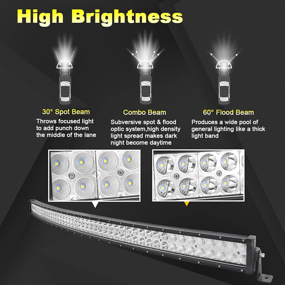 Willpower Reflektor roboczy LED, 127 cm, 288 W, wygięty reflektor LED, 12 V, 24 V, z wiązką kabli, reflektor, światło robocze, dodatkowy reflektor, samochód offroad, traktor, SUV, UTV, ATV
