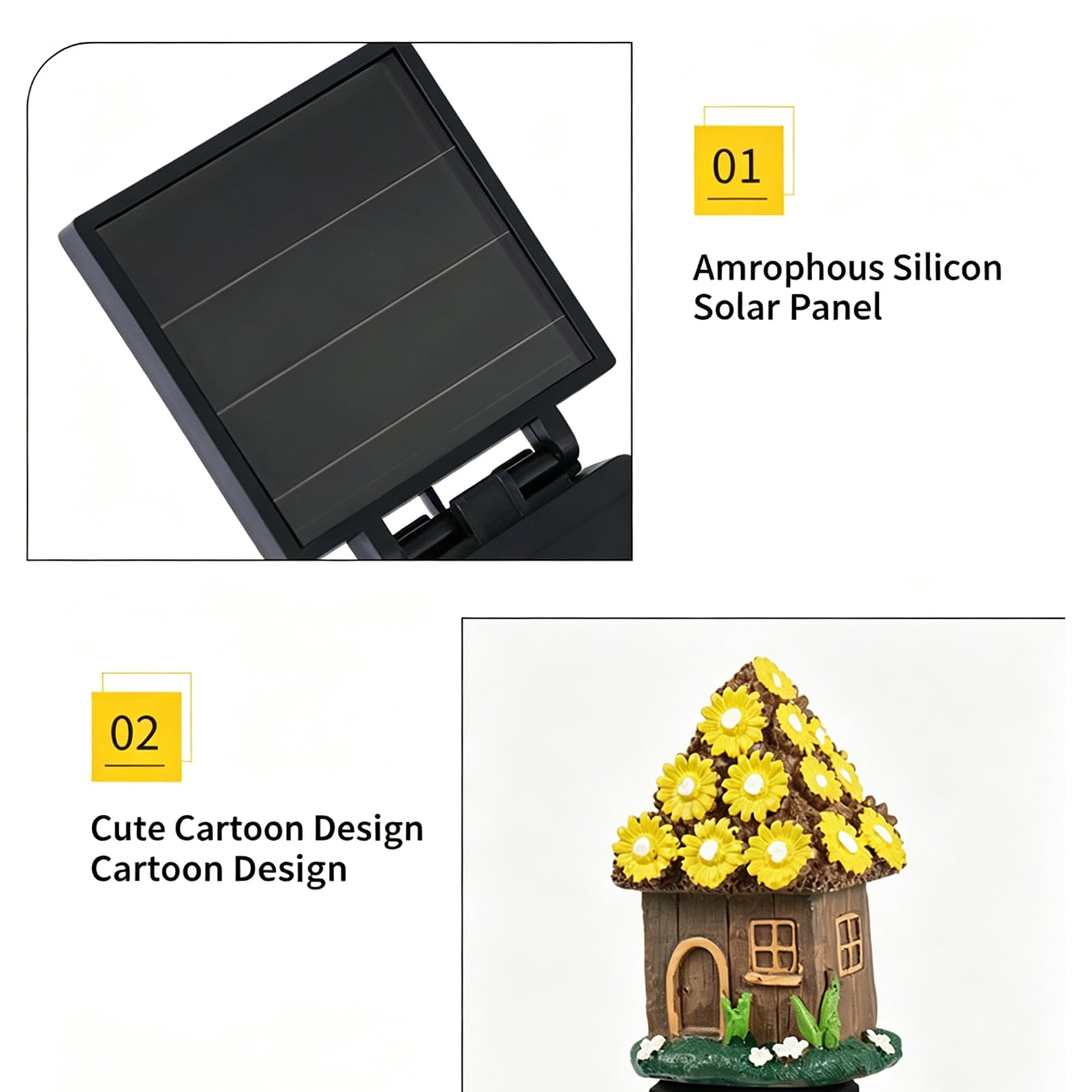 Solarne lampy na paliki, zestaw 6 sztuk, wygląd domku z żywicy z wbudowanymi kolektorami słonecznymi, na obramowanie traw, łóżek i podwórka, światła na podwórko, dekoracja wróżki