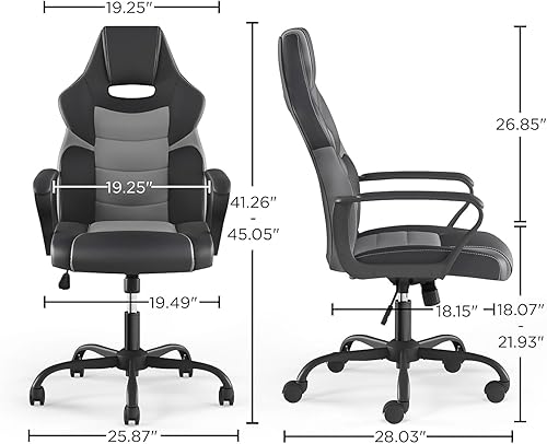 Miniatura 2 de STAPLES Emerge Vector Luxura - Silla de juegos de piel sintética, color negro y gris