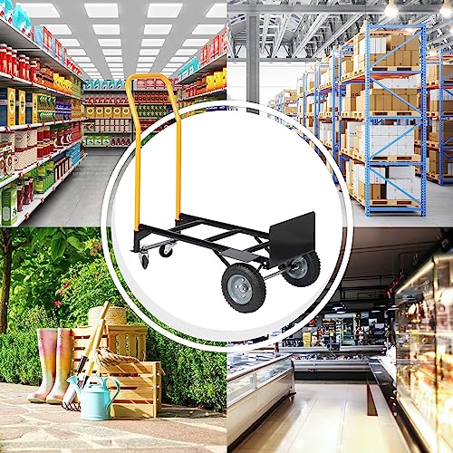 Luckyermore Convertible Hand Truck Dual Purpose 2 Wheel Dolly Cart And 4 Wheel Push Cart With Swivel Wheels 330 Lbs Capacity Heavy Duty Platform Cart For Moving/Warehouse/Garden/Grocery #TOP6
