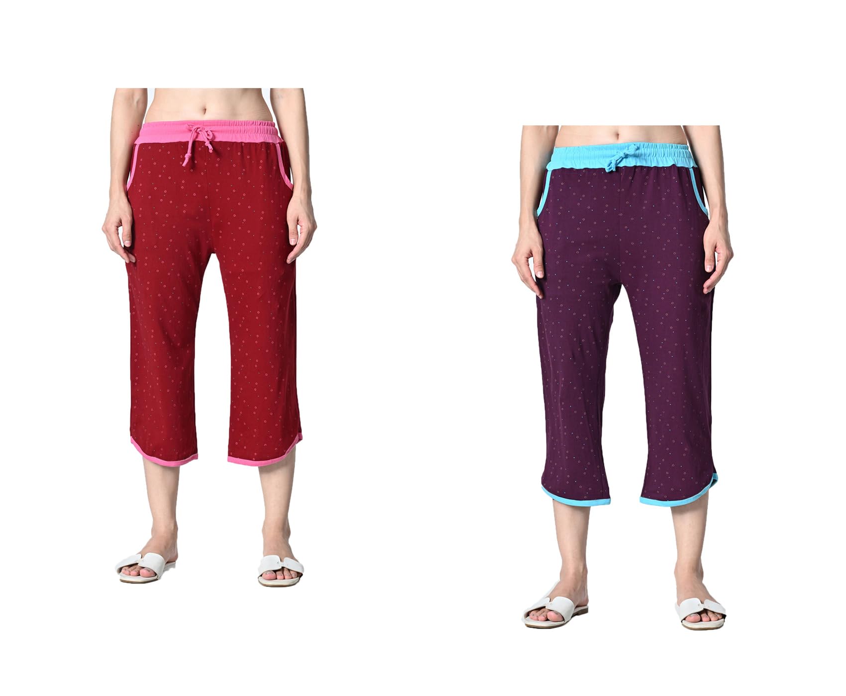 kayu Pack of 2 Women’s Cotton Printed Nightwear Capri with Both Side Pockets, Elastic Waist & Drawstring Nada, Soft Comfortable Sleepwear Capri Multicolor-picture-36