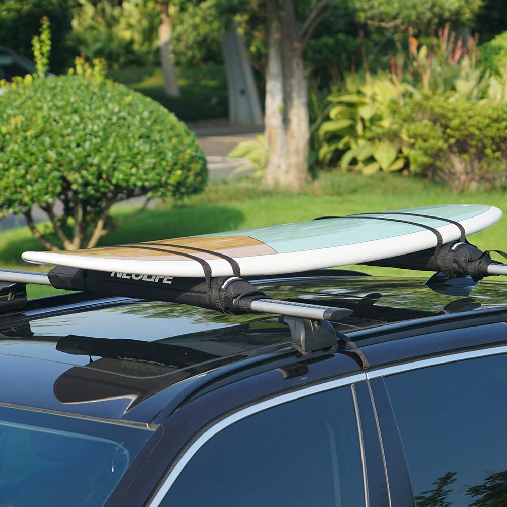 Soft Roof Rack Pads with Two 15 Ft Tie Down Straps for Surfboard, Sup Paddleboard, Snowboard, 28 (Pair) Black