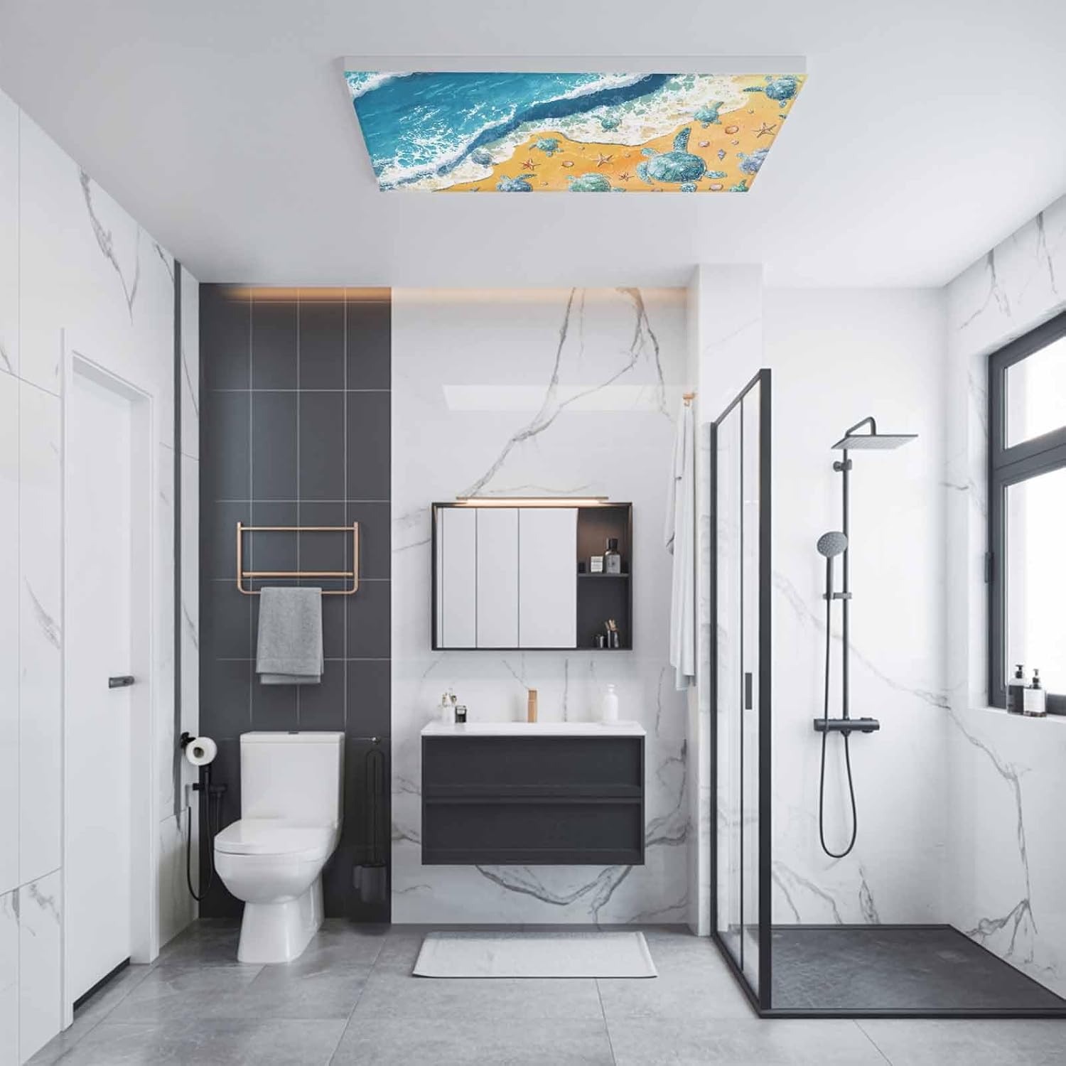 Blue Summer Beach Fluorescent Light Covers for Ceiling Lights 4x2 feet,4 Pack Magnetic Light Filters for Classroom,Coastal Sea Turtle Nautical Ocean Fluorescent Lamp Shade Panel for Office School Drop