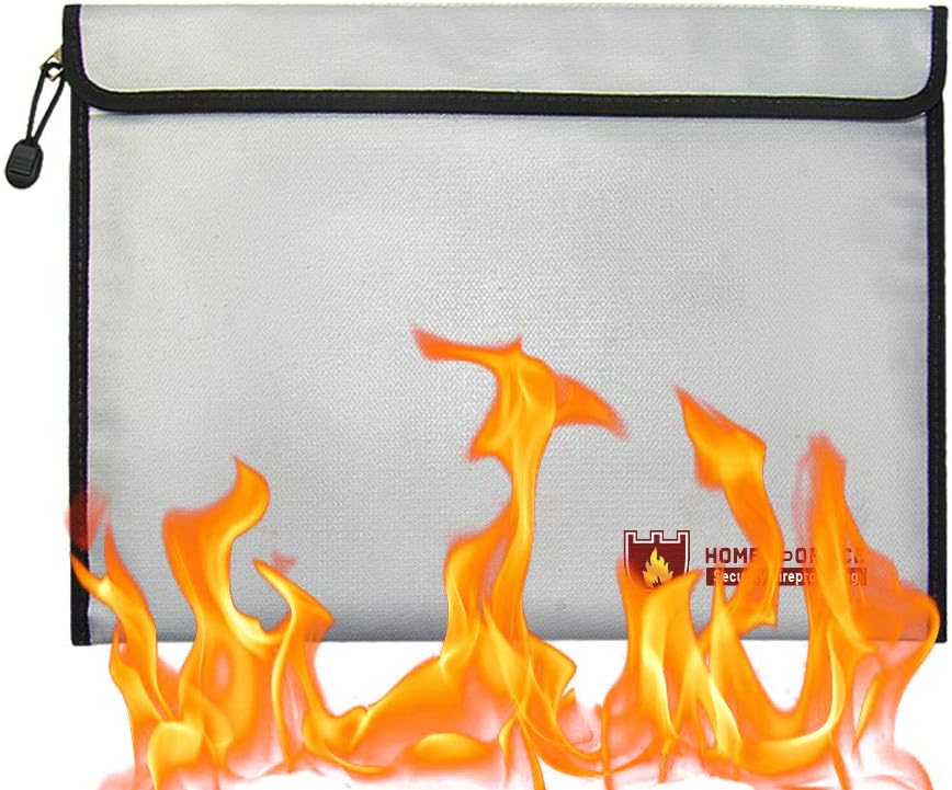Rubik Large Fireproof Envelope Bag with Covered Zipper for Fire Safety Security of A4 Documents Laptop Macbook Cash Money Passports Cards for Home Office (38x28cm) Silver)