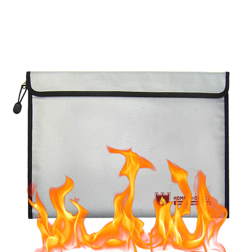 Rubik Large Fireproof Envelope Bag with Covered Zipper for Fire Safety Security of A4 Documents Laptop Macbook Cash Money Passports Cards for Home Office (38x28cm) Silver)