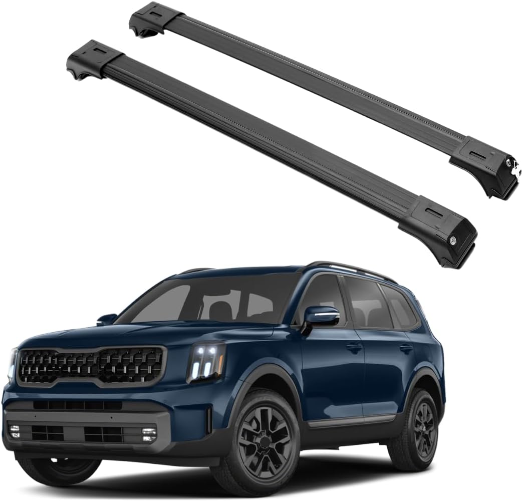 ERKUL Roof Rack Cross Bars for 2020-2025 Kia Telluride X-Line and X-Pro | Aluminum Crossbars with Anti Theft Lock for Rooftop | Compatible with Raised Rails - Black