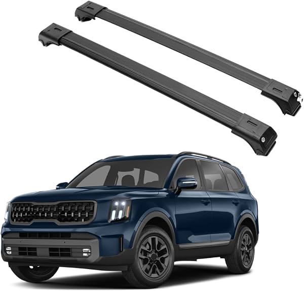 Barras transversales de techo ERKUL para Kia Telluride X-Line y X-Pro 2020-2025 | Barras de aluminio con cerradura antirrobo para techo | Compatible con rieles elevados - Negro