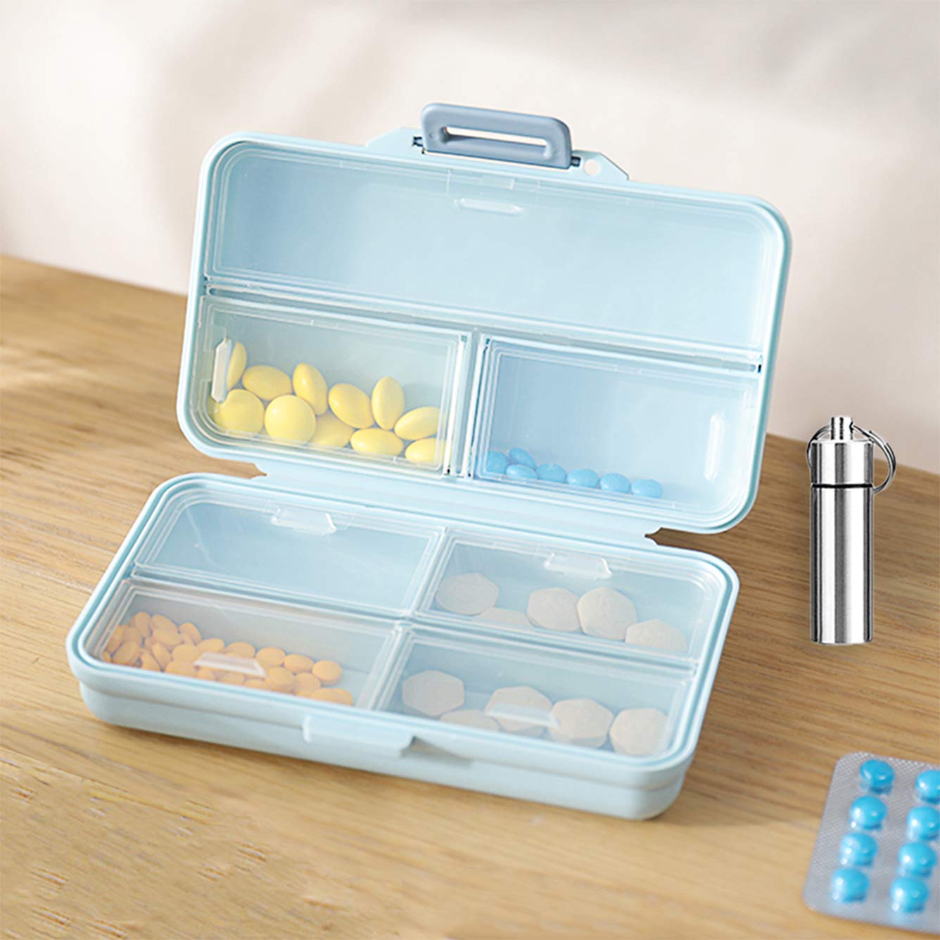 Weekly Pill Organizer Travel Pill Box Cute Medicine Organizer 7 Day AM PM Small Pill Case, Vitamins Dispenser with 7 Compartments, Large Daily Supplement (Blue)