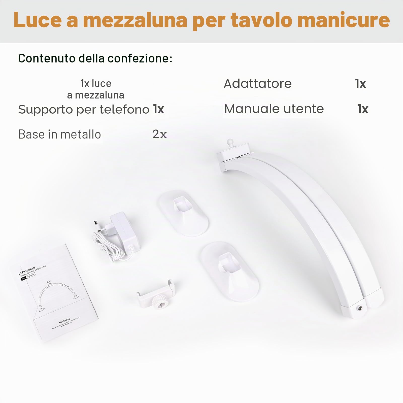 Lampada Extension Ciglia, 71CM 36W Lampada Da Scrivania Per Unghie A Mezza Luna, Lampada da Tavolo per Unghie con Porta Cellulare, Half Moon Light Per Manicure, Extension Ciglia, Tatuaggio