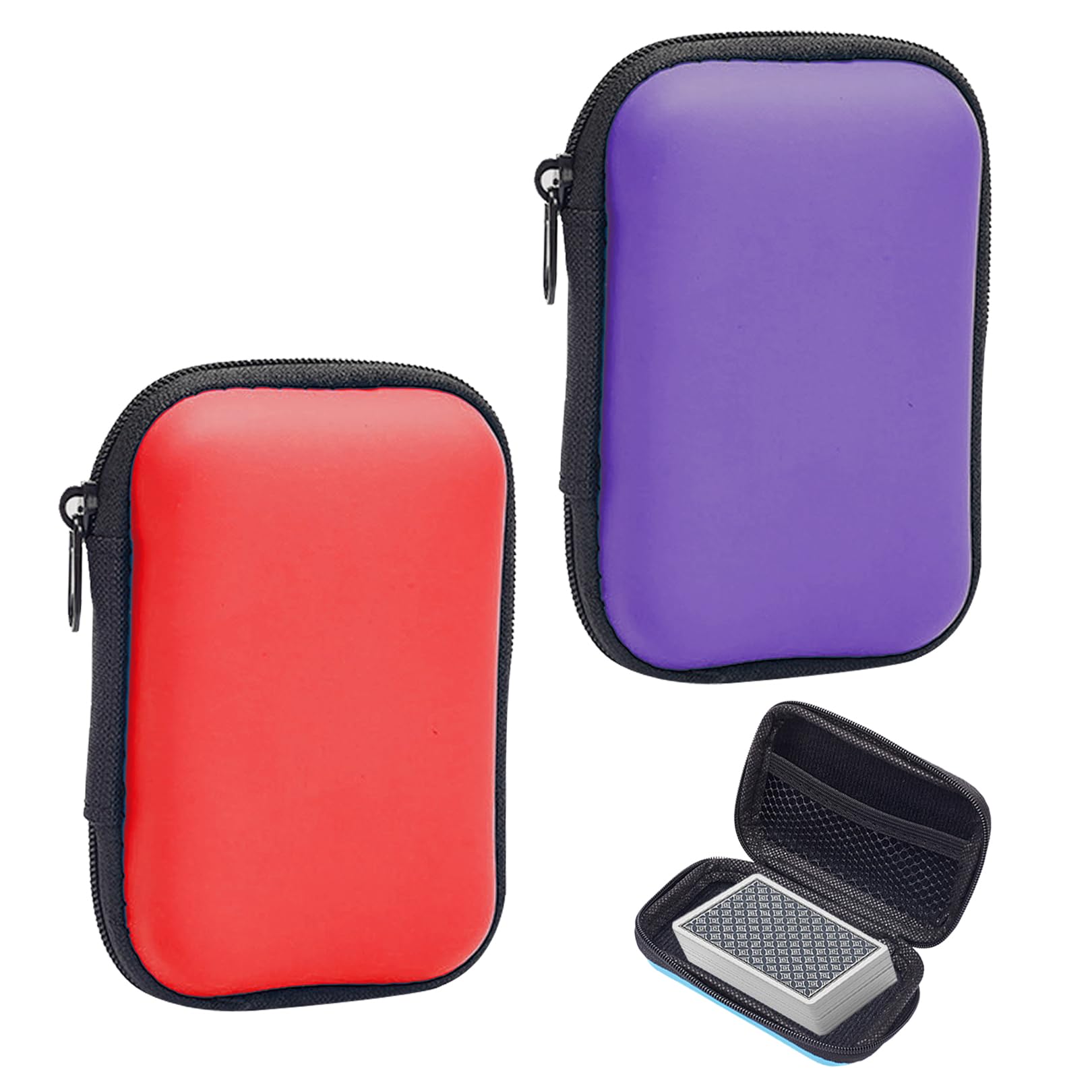 SUHAI 2Pcs Playing Card Box,Waterproof Soft Cloth PlayingCard Case,Durable and Portable CardHolder Playing Card Case Storage Box for Indoor Outdoor Gaming or Camping(Red and Purple)
