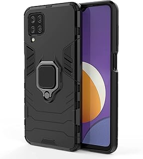 Celular Capa para Samsung Galaxy M12 Capa protetora dupla de silicone à prova de choque + suporte de anel magnético Protector PC + TPU Proteção dupla Capa Anti-queda Case-Preto