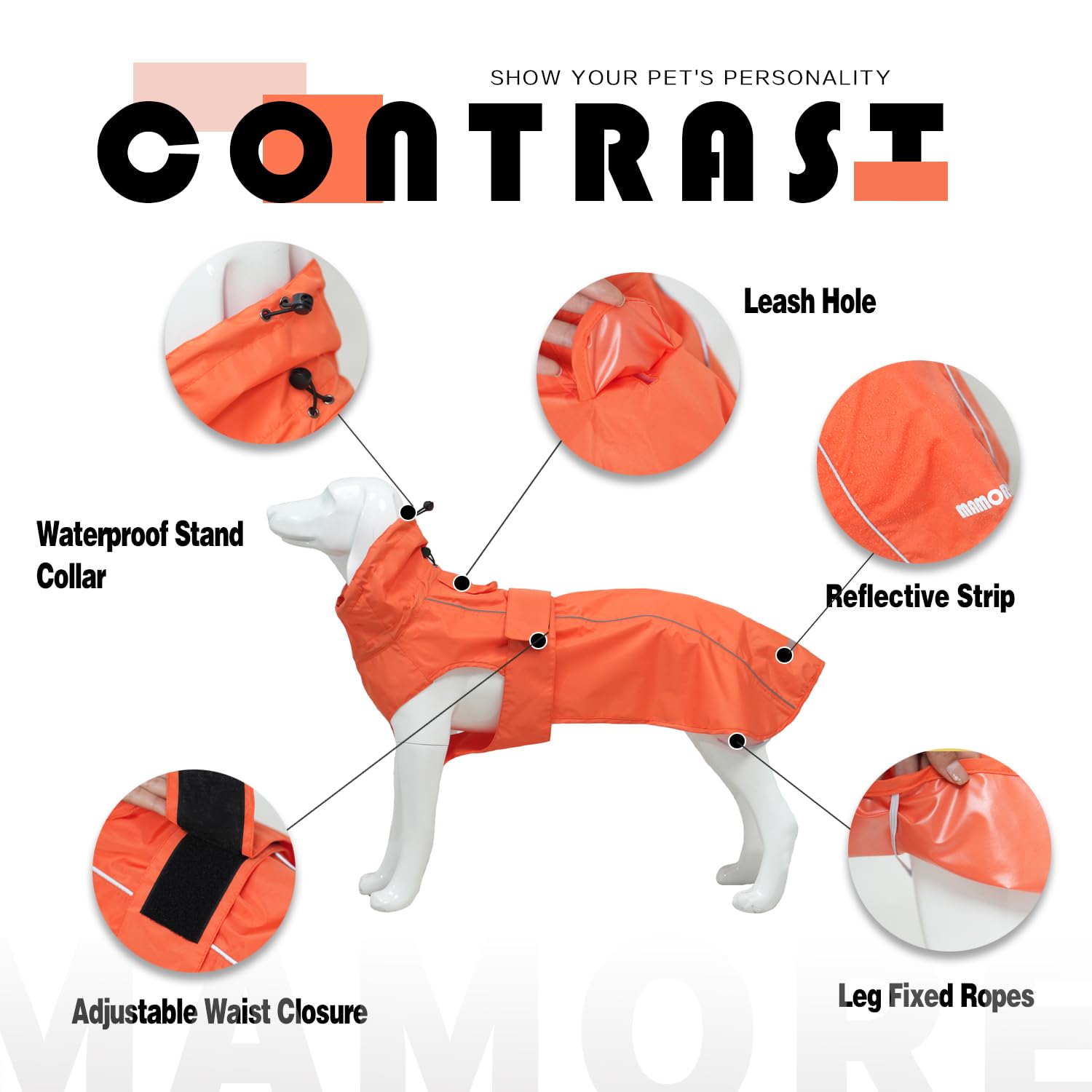 Waterproof Dog Raincoat with Reflective Strip, Adjustable Breathable Rain Coat Jacket with Leash Hole for Dogs (Orange, S(4-6kg)) - Image 3