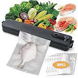 Sellador al vacío automático con 10 bolsas de vacío: Nizirioo sellador al vacío para alimentos, sellador al vacío, aspiradora automática con un solo toque y sellado para bolsas de plástico, sacos de