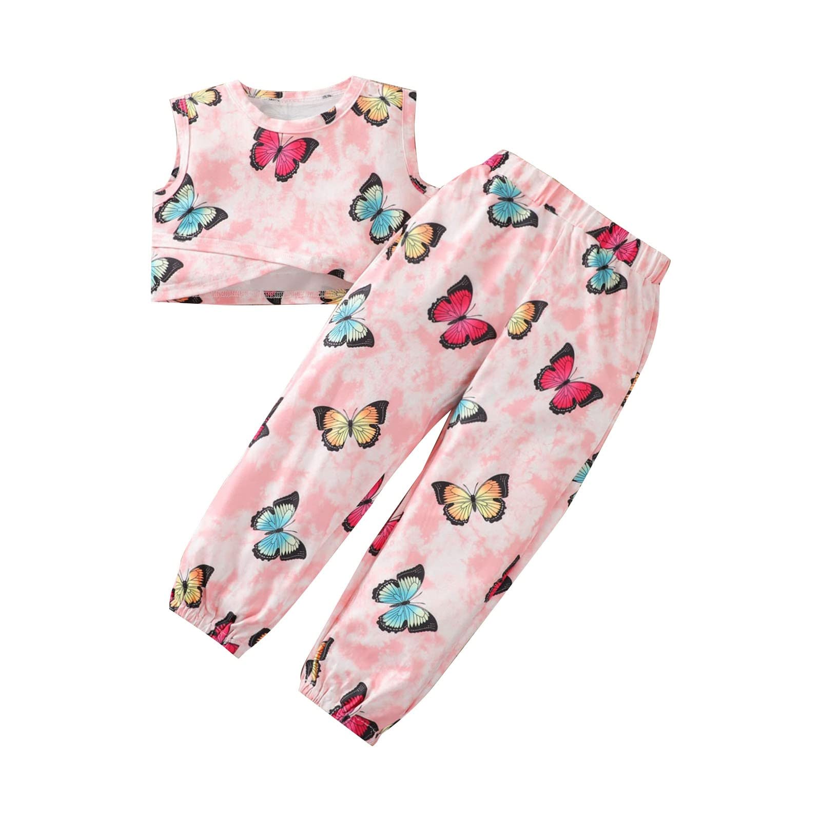Conjunto NZRVAWS Meninas 5-6 Anos - Camiseta Babados E Shorts Borboleta Verão
