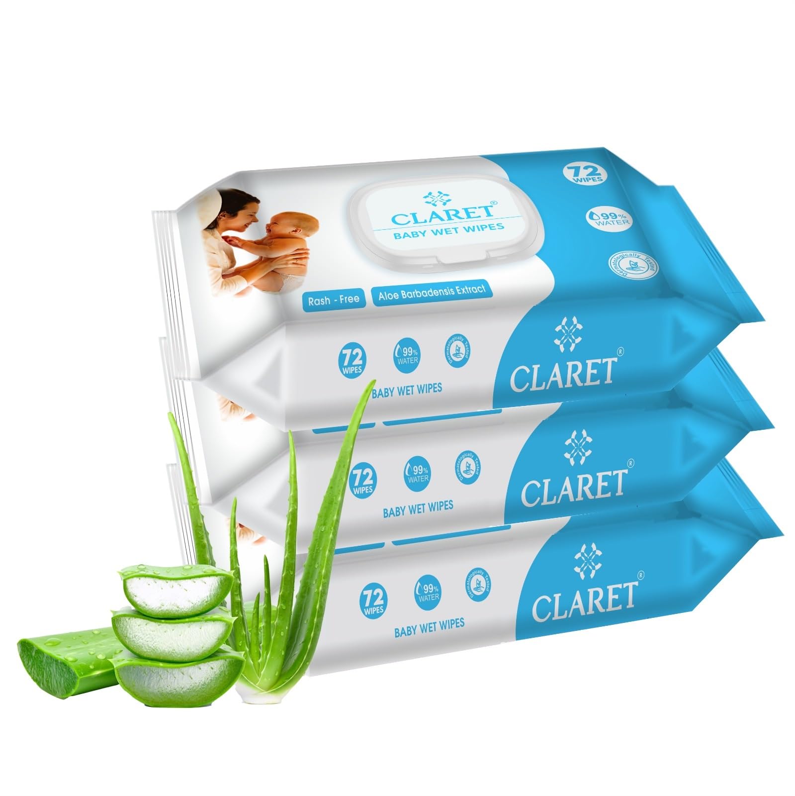 Claret Baby Wet Wipes, 99% Purified Water wipes 72 Wipes/each | Aloe Barbadensis ,Gentle & Soap-Free, Prevents Rashes & Redness | Dermatologically Tested Baby wet wipes, Alcohol-Free wipes for entire body , Pack of 3 (72 Wipes/each)-image-22