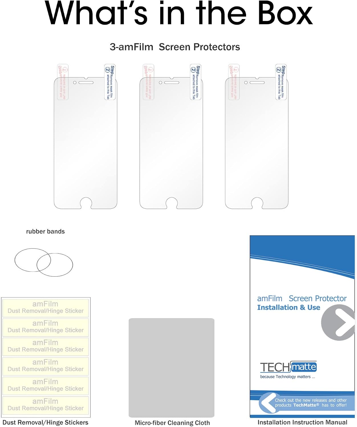 amFilm Screen Protector for Apple iPhone 7, 6S and 6 HD Clear, Flex Film, Case Friendly, PET Film, 3 Pack