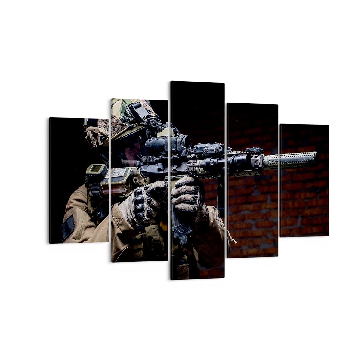 ARTTOR Leinwandbild 150x100cm Wandbild Menschen Militär - 3785 | Soldat Gewehr Mehrteilige Groß XXL Wanddekoration Wohnzimmer Schlafzimmer Wanddeko Wand Kunstdruck Wandkunst ARTTOR