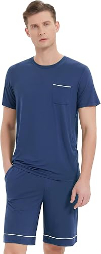 NACHILA Pajamas Set for Men-Viscose Made from Bamboo, Short Sleeve Pajama Top Co