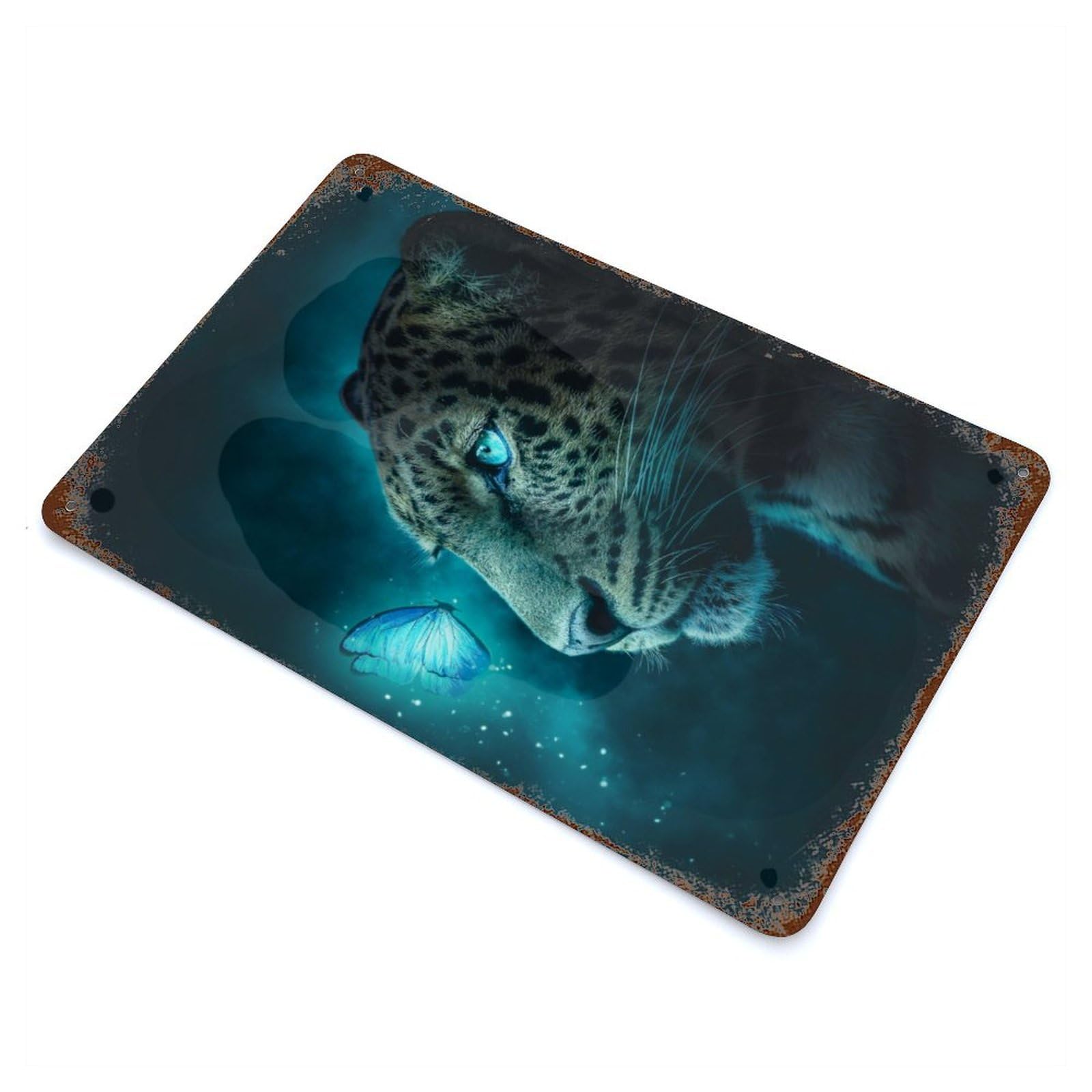 Jaguar And Butterfly Vintage Wall Sign 11.8"x7.9", Rust Effect Metal Decor for Farmhouse, Kitchen And Entryway Decor