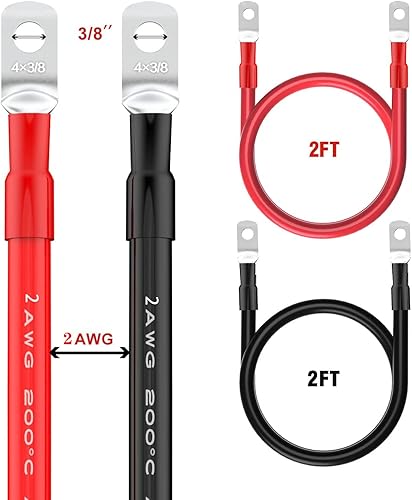 Miniatura 2 de Cables inversores de energía de batería paralela de calibre 4 AWG rojo + negro para energía solar, automovilística y marina (juego) (2 pies)