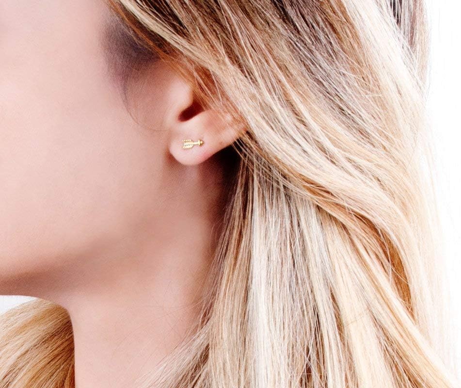 Gold Arrow Stud Earrings - Designer Handmade Everyday Tiny Earrings - Image 4