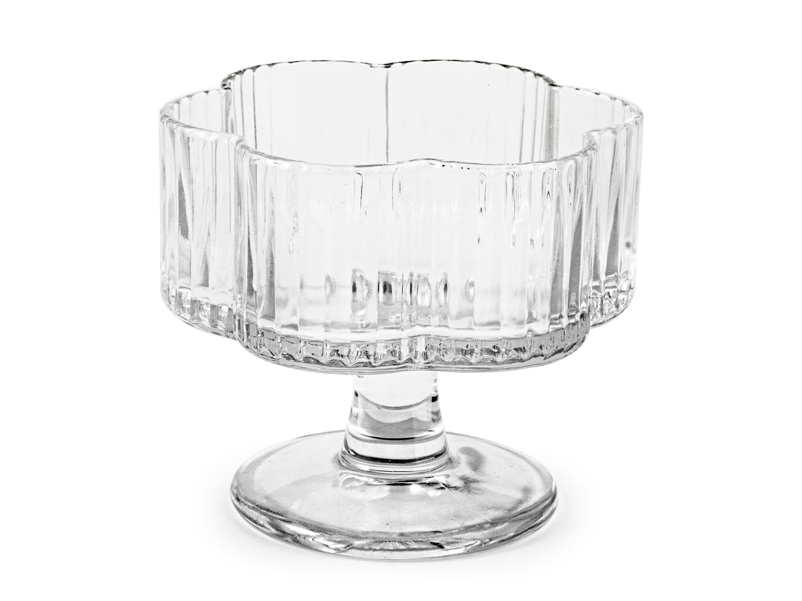 H&H, Set 6 coppe, coppe gelato, dessert, con piede, in vetro trasparente, a forma di fiore, 310 cc