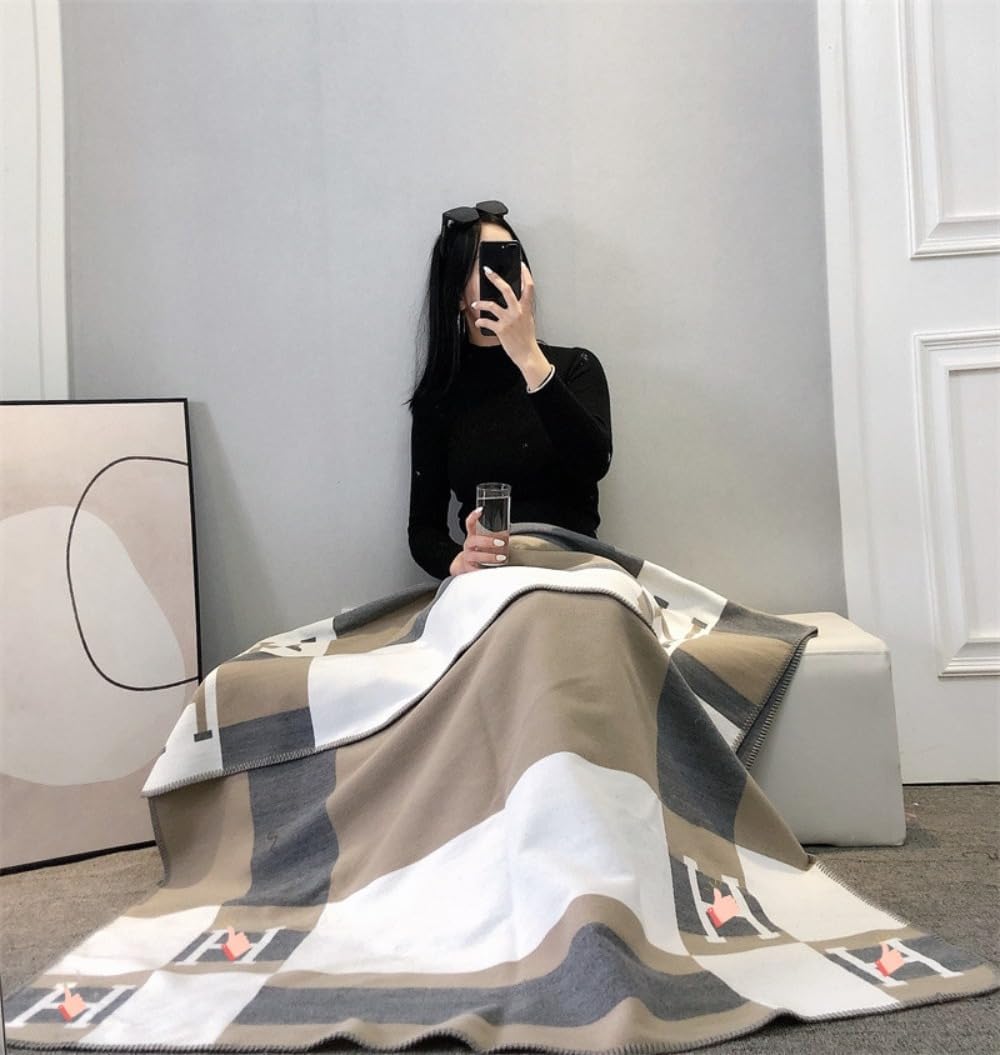 h Blanket Soft Fleece Sofa Throw Blanket for Women Couch Bed Plush Wool Stitch Flannel Cozy Large Comfy Quilt Aesthetic New Home Living Dorm Bedroom Decor Travel Essentials Gifts (Khaki) - Image 4