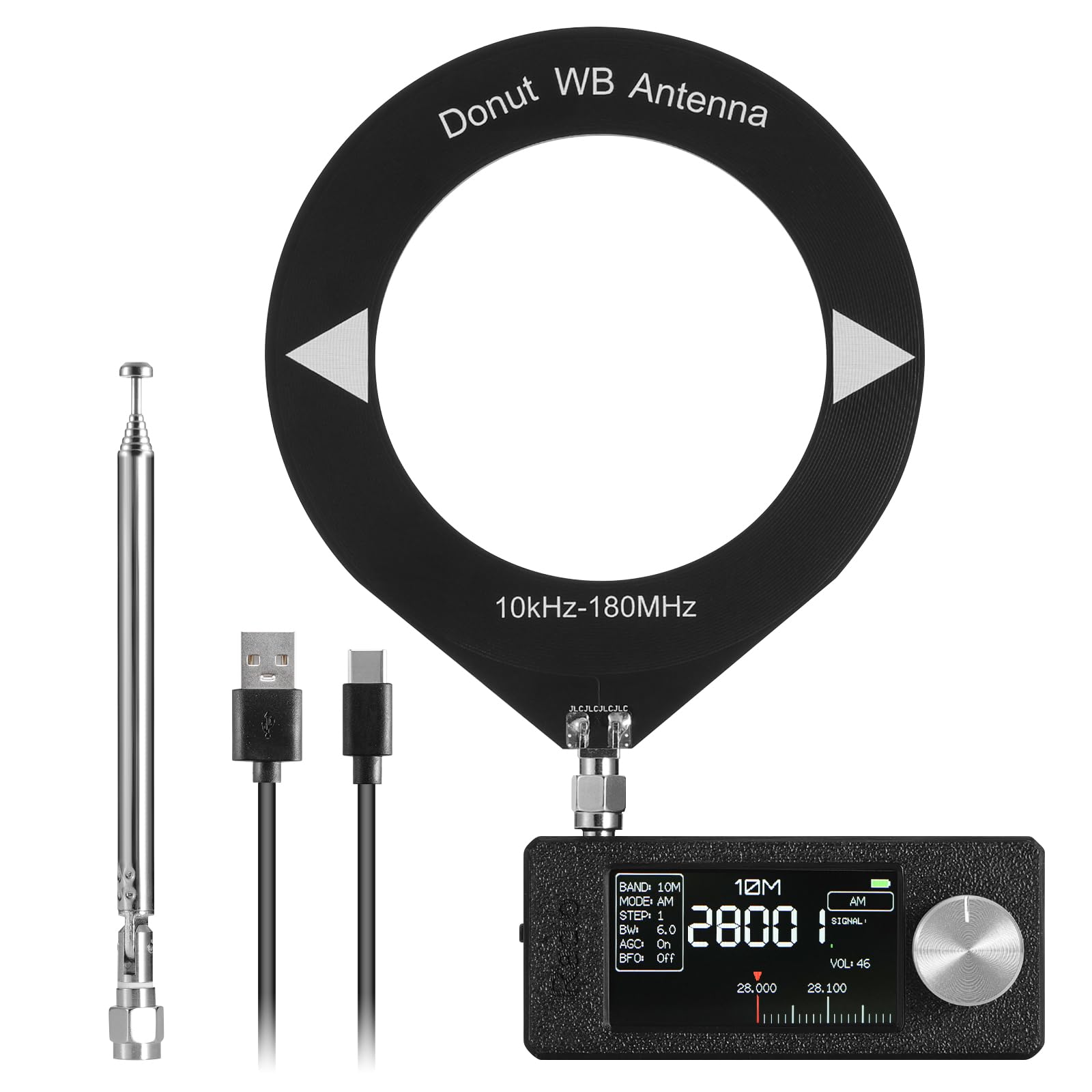 Raddy Mini Radio DSP Todo Banda con Chip Si4732, FM/SW/MW/VHF/CB con LSB/USB, Amplif. Auriculares, Tamaño Bolsillo Pantalla 1,9", Antenas Telescópica y Donut, Firmware Actualizable | Modos LSB/USB, pantalla a color de 1.9 pulgadas, amplificador de auricul