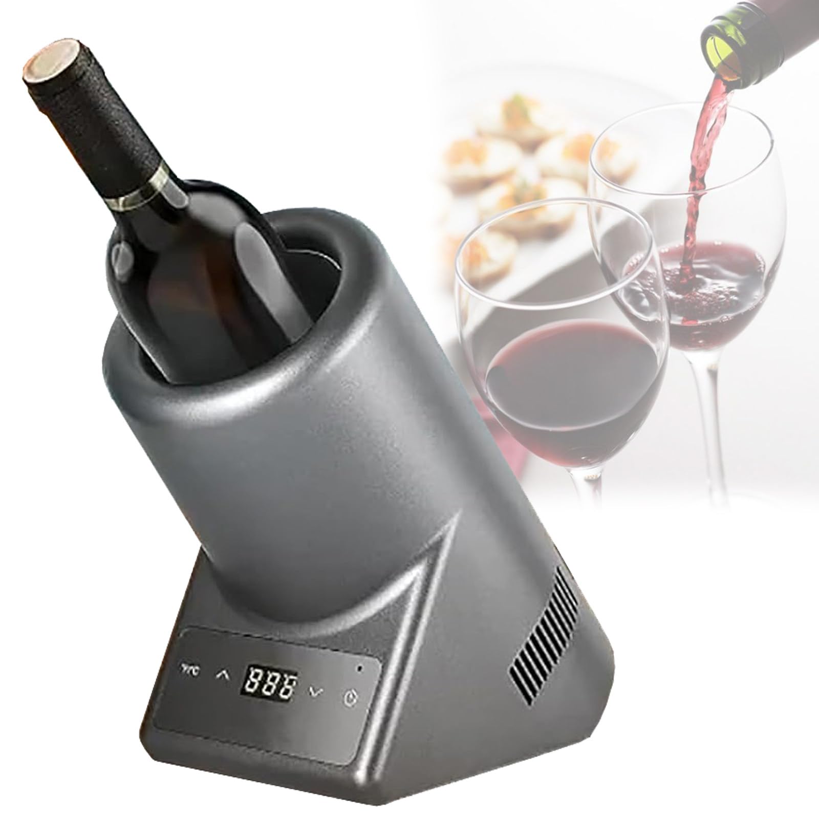 Enfriador de vino eléctrico, enfriador de vino sin hielo, enfriador portátil de botellas de vino para vino y un poco de champán, barra de cocina de acero inoxidable, accesorio de vino,Silver