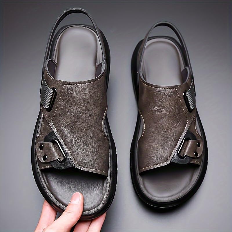 [Breathable Sandals, Men's Summer] Comfortable Men's Solid Color Open-Toe Breathable Sandals - Non-Slip Ultra-Fiber Casual Walking Shoes - Summer Footwear 23193