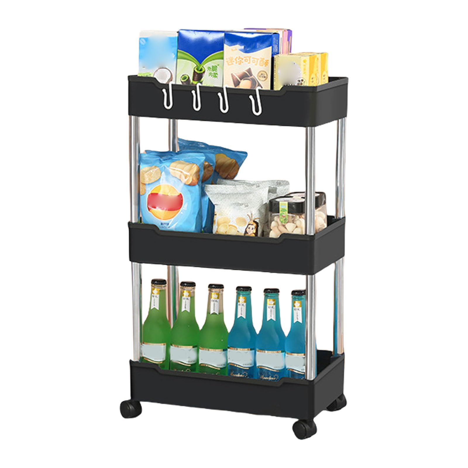 Multi Layer Narrow Rolling Storage Cart for Bathroom Kitchen Organizers Space Saving Mobile Shelving Unit with Rolling Narrow Gaps Storage Cart