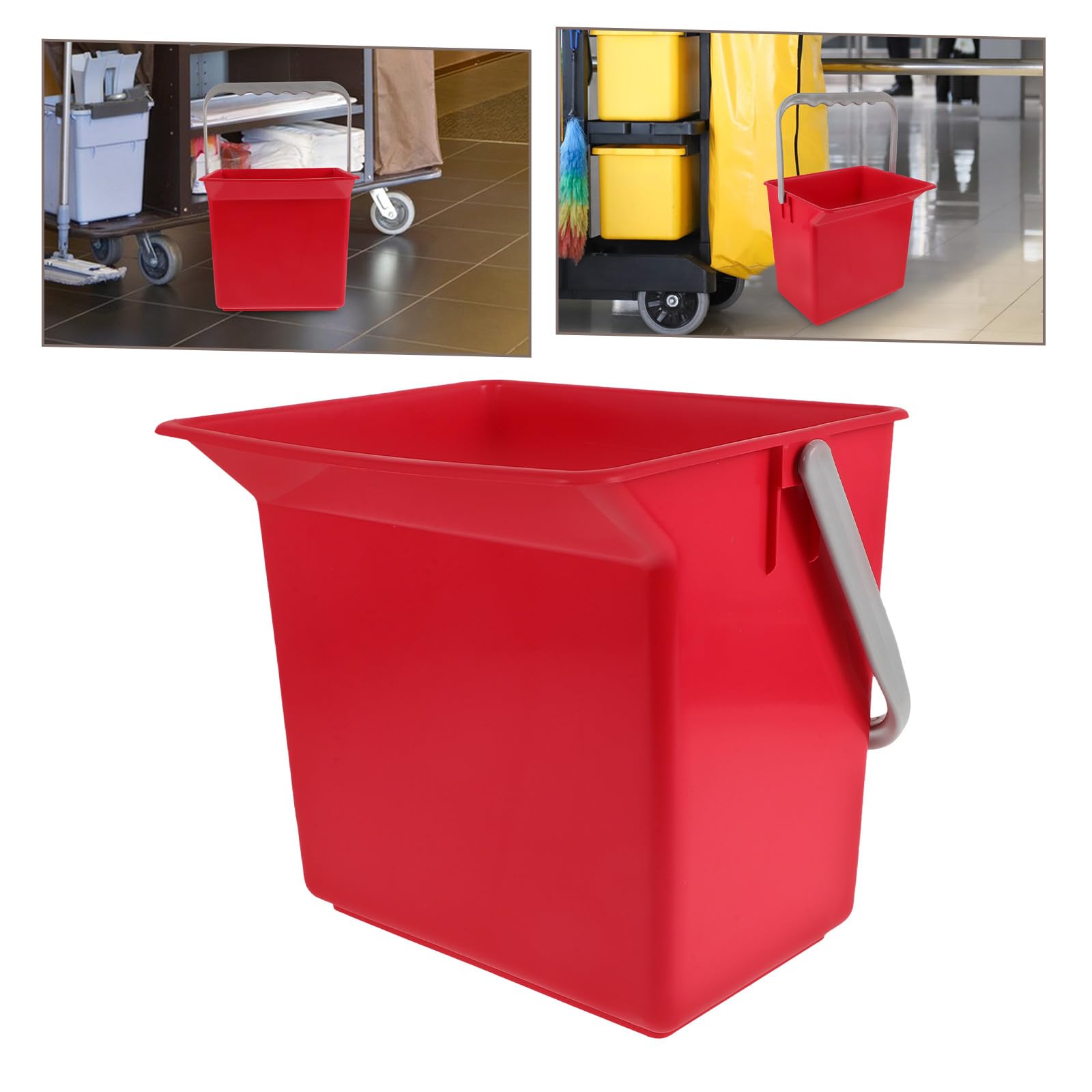 Secchio di Plastica Rosso Rettangolare Multiuso con Manico, Grande Capacità, per Pulizia Domestica e Spazi Pubblici