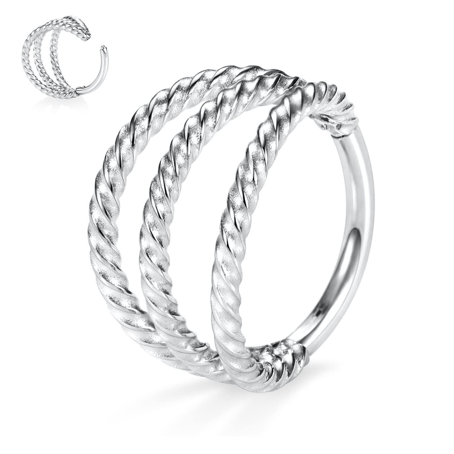 hengkaixuan Triple Double Nose Hoop Ring Sleeper Hoop Earring Helix Rook Conch Cartilage Daith Tragus Earrings Septum Ring Lobe Nose Piercing Jewellery for Women — view 19