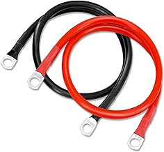 Battery Cable 50 cm Pack of 2, Battery Cable 35 mm² 2 AWG, 12 V Car Battery Cable with SC35-10 Ring Terminals, M10 Copper Wire Battery Cable, 12 V Battery Cable for Car, Motorhome and Truck
